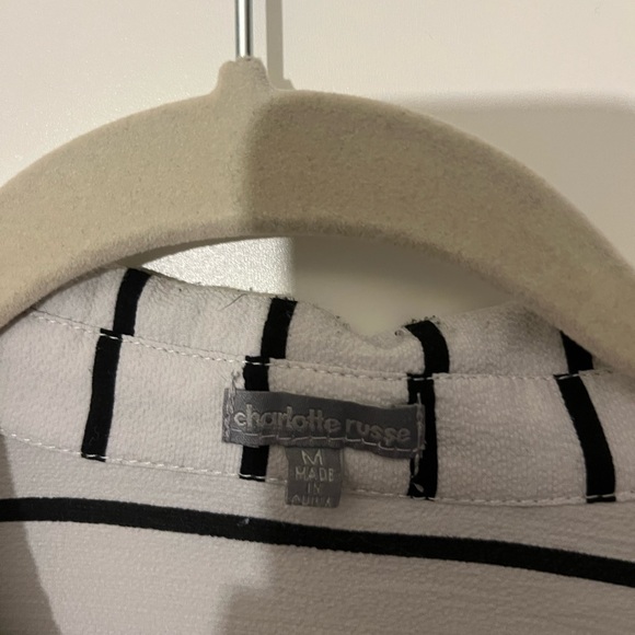 Black & White Striped High Low Top Button Down Collared Top with Back Cut Out - Picture 6 of 11